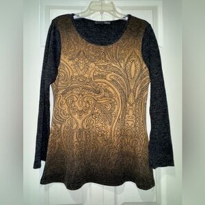 Ness brand Black and Gold Paisley Top